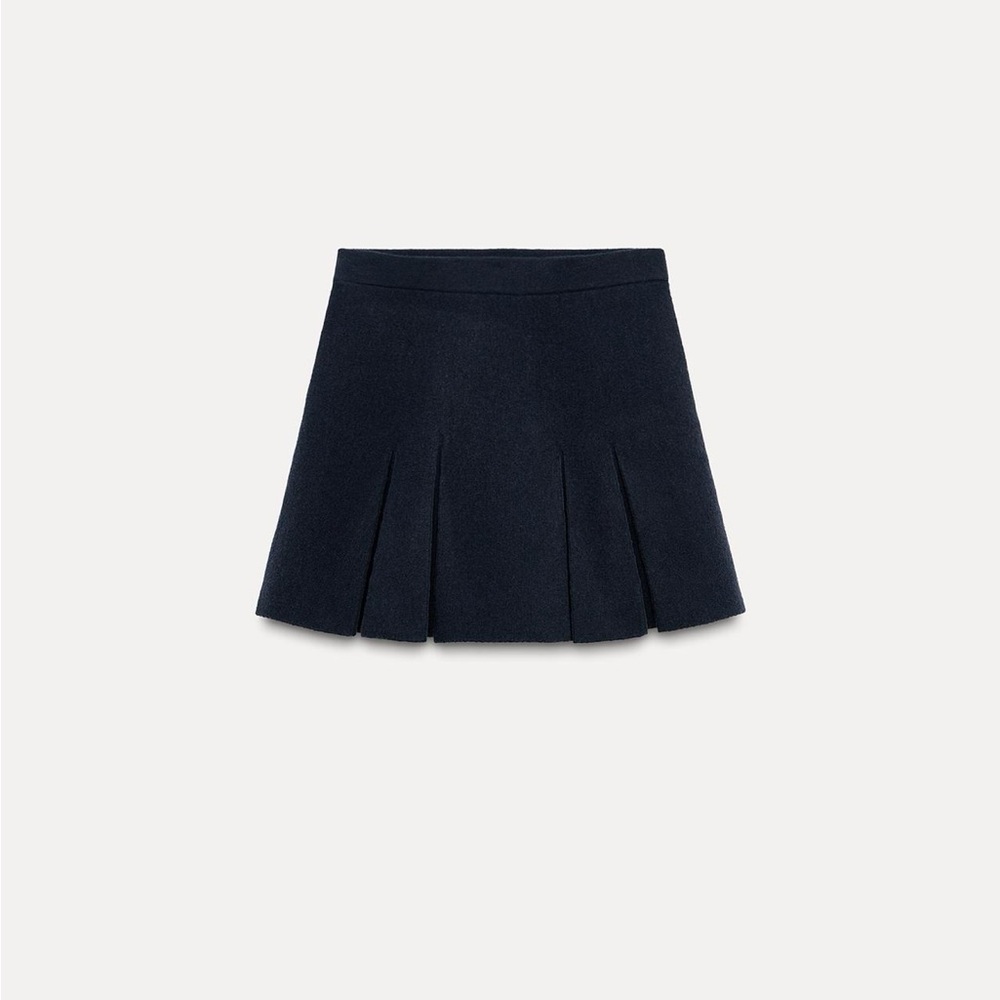 Zara Box Pleat Knot Mini Skirt navy